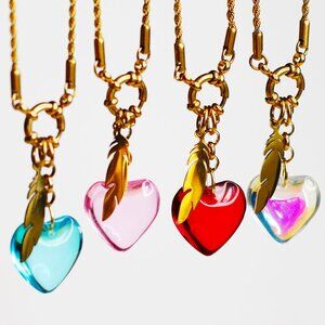 Stainless Steel Necklace Multicharm‎ Crystal Heart Pendant
